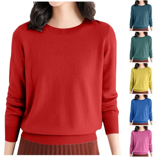 Damen Pullover, Strickpullover, Einfarbiger, Elegant, Rundhals, Langarm, Dünne,Weich Knit Sweater, Warm Herbst Winter Outfit Grobstrick Sweatshirt Oberteile Langarmshirt Pulli Langarm Sweater