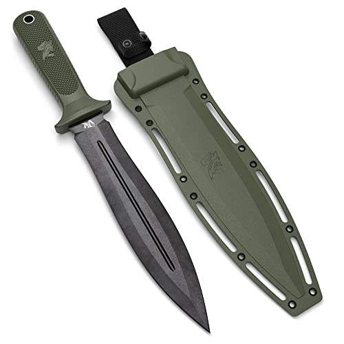 ODENWOLF W-SowCatcher - Großes Jagdmesser aus D2-Stahl - Feststehendes mit Scheide - Zweischneidiges Schwert mit TPE-Griff - Full Tang Survival Messer für Outdoor Aktivitäten