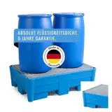 DENIOS® Auffangwanne aus Polyethylen (PE) | mit verzinktem Gitterrost | Kunststoff | für 2 Fässer à 200 Liter | 220 Liter | 930 x 1330 x 385 mm | Arbeitssicherheit Notfall-Umweltschutz-Produkte