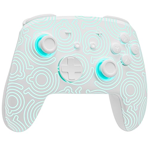 PALPOW Switch Controller Wireless, Pro Controller Kabellos Kompatibel mit Switch/OLED/Lite, Firefly RGB Bluetooth Kontroller Gamepad mit 7 LED Farben/Turbo/Makro/Bewegungsaufnehmer/Paddle - Weiß