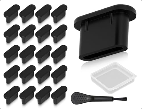 Emezddo 20 Stück USB C Staubschutz,Silikon Schutzkappe Stöpsel,Smartphone Ladebuchse Abdeckung mit Reinigungsbürste und Box,Kompatibel mit Type-C Handy Tablet Zubehör(Schwarz)