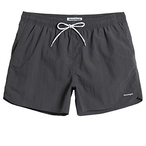 MaaMgic Nylon Badehose für Herren Schnelltrocknend Badeshorts Kurz Beachshorts für Strand und Wassersport MEHRWEG, Kurz Dunkelgrau, M