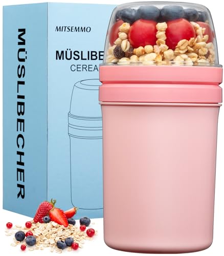 Müslibecher to Go 600ml+270ml,Joghurtbecher to Go Kinder mit Löffel,Müsli Cup to Go Becher,Cornflakes to Go,Müslibecher Müslidose Müslischale Frühstücksdose Müslibox,Joghurt Box to Go