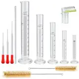 5 Stück Graduated Messzylinder Glas Set, 5ml/10ml/25ml/50ml/100ml Measuring Cylinder mit 3*Glaspipetten, 2*Bürst für Reagenzglas und 2*Glasrührstab für Labor, Schulen