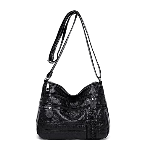 Lässige Lederweste Echtes Schaffell Rindsleder Weste Motorrad Ledertasche Hemd Kariert Herren 2 Taschen (Black, One Size)