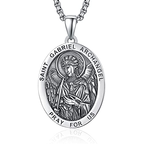 ADMETUS Erzengel Gabriel Kette 925 Sterling Silber Heiliger Gabriel Erzengel Anhänger Erzengel Gabriel Medaille Religiöse Geschenk für Herren