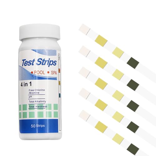 50 Stück PH Teststreifen,4-in-1 Pooltester Chlor und PH Wert Messgerät,Pool Tester Messen Wasserhärte,Streifen Wassertester Aquarium,Messstreifen Poolwasser für Spa,Cyanursäure Pool Messen,Wassertest
