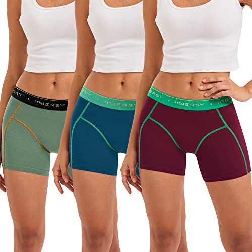 INNERSY Damen Boxershorts Baumwolle Sport Unterwäsche Frauen Lange Unterhose Panties 3er Pack (42-44, Dunkelrot/Dunkelblau/Grün)