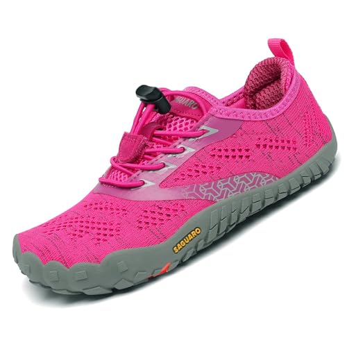 SAGUARO Mädchen Barfußschuhe Atmungsaktiv Kinder Wanderschuhe Freizeitschuhe Sommer Jungen Strandschuhe Surfschuhe Schwimmschuhe Schnell Trocknend Unisex rutschfest Leicht, Rot 26 EU