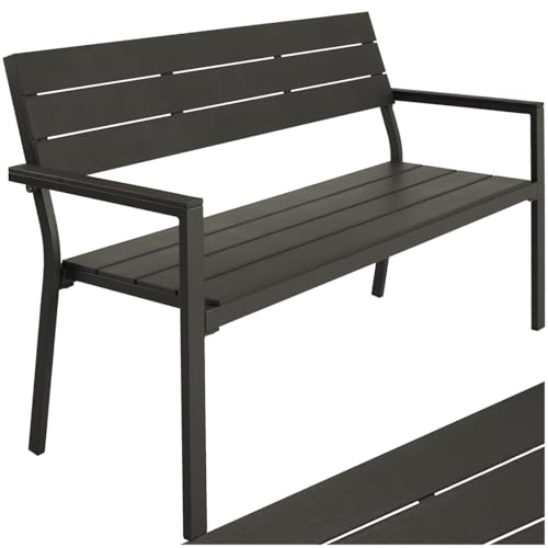 tectake® Gartenbank, Bank in Holzoptik, Parkbank als Gartenmöbel, Balkonbank Sitzbank für Wintergarten, Terrasse, Garten bis 250 kg belastbar, 2-Sitzer Parkbank, 128 x 59 x 88 cm - dunkelgrau
