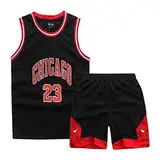 ISOVNUS Kleine Jungen 2er-Set Basketball Trainings Ärmellos Trikot und Hose, Little Boys Basketball Training Jersey (11-13 Jahre, XXL, Schwarz)