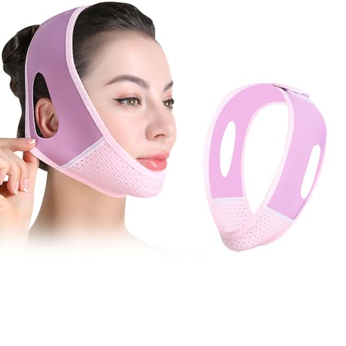 V Line Lifting Mask,Doppelkinn Maske,Wiederverwendbare V-Linienmask,Doppelkinn Maske Entferner,FüR Jawline Und Doppelkinn Und Kinnmaske Schlafen,Lila
