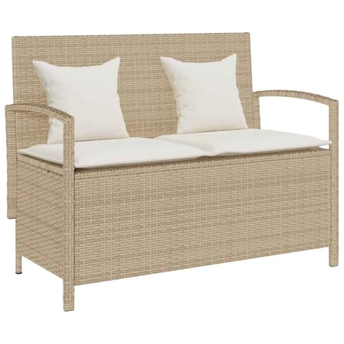 vidaXL Gartenbank mit Stauraum und Kissen Beige Poly Rattan, Gartenbank, Parkbank, Outdoor-Bank, Sitzbank, Terrassenbank, Außenbank, Gartenmöbel