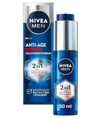 NIVEA MEN Anti-Age 2in1 Power Tagespflege mit LSF 30, Gesichtspflege mit Hyaluron für Anti-Aging-Effekt, Hautpflege mit LUMINOUS630 gegen Alters- und Pigmentflecken (50 ml)