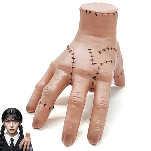 YeahBoom Eiskaltes Händchen,Wednesday Perücke,Wednesday Händchen,Latex Händchen,Realistic Scarred Latex Palm,Wednesday Family Hand,Hand Thing Action Figur,Family Thing Hand,Horror Hände Cosplay