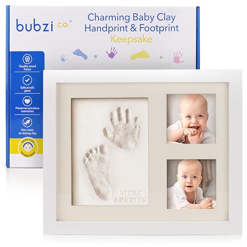 Bubzi Co Handabdruck Fußabdruck Baby Fotorahmen Set für Neugeborene Mädchen Jungen, personalisiertes Baby Geschenk, Fotoalbum Baby, Andenkenbox, Wanddekoration für Zimmer und Kinderzimmer