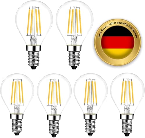 Oaomi E14 Kerze G45 E14 Led Warmweiss LED Lampe,6er 4W E14 Glühbirne Warmweiß 2700K ersetzt 40W Halogenlampe, Filament Fadenlampe Nicht Dimmbar E14 Led AC 220V-240V (G45-001)