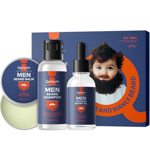 Bartpflegeset für Männer, Vatergeschenke für Vater, Männer, Ihn, Ehemann, Freund, mit Bart-Shampoo, ätherisches Öl, Bartbalsam, Geschenke für Männer, Bartwachstumsset, Bartpflegeset für Männer