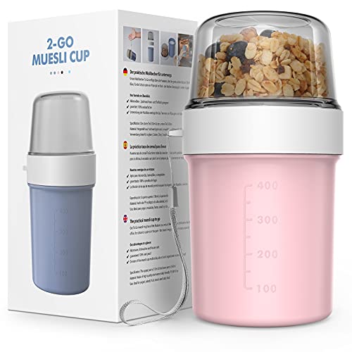 Jim's Store Müslibecher to Go Becher, 560ml+310ml Auslaufsichere Joghurtbecher für Unterwegs-Morandi pink