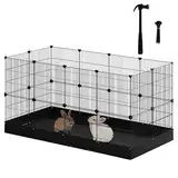 EUGAD Freigehege für Kaninchen, Freilaufgehege mit Unterlage, DIY-Kleintiergehege, Meerschweinchen Gehege, Metall Welpenauslauf mit Tür, Kleintierkäfig für Hasen Hamster, 140x71x71 cm