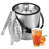 Nuangoo 2L Eiswürfelform, Eiskübel mit Deckel,Eiswürfelbehälter Edelstahl mit Clips und Sieb, ideal für Partys, Bier, Cocktailbars, Champagner und Obst,zur zum Kühlen von Getränken