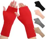 QICEDER Damen Fingerlose Handschuhe, Warmer Halb Strickhandschuhe Winter Pulswärmer Armstulpen Strick Kurzer Gestrickte Stulpen Fäustlinge mit Fingerdaumenloch