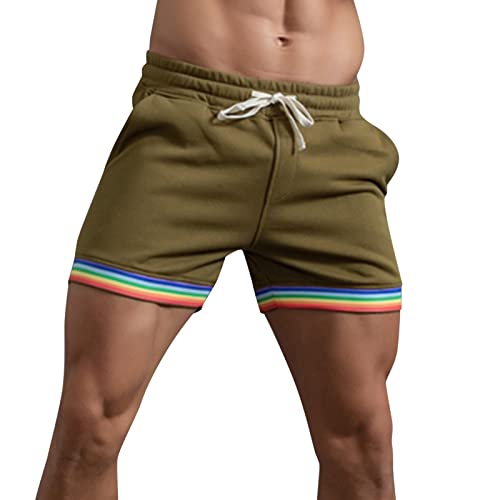 Herren Split Shorts Regenbogen Hosen Tasche Kordelzug Lose Beiläufige Sport Läuft Gerade Strand Größe S(Armeegrün,S)