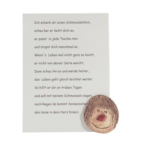 Werkstätten Martinshof Schmunzelstein mit Spruch Glücksbringer, Gesicht, Gesicht,Keramik, Stein, Handschmeichler, Hosentaschenstein, Mitbringsel,Taufe, Kindergeburtstag, Tischdeko