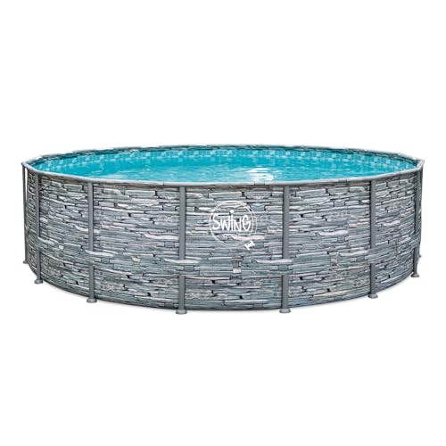 HAF® Swing Metal Frame Pool mit den Maßen 366 x 91 cm | Natürliche graue Stein-Optik | ca. 8.300 Liter Wasserkapazität | Hochwertiger Swimming Pool | Gartenpool/Aufstellpool ohne Filterpumpe