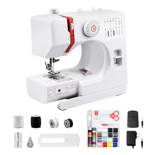 SMOCTAR Nähmaschine für Anfänger, 14 Stichprogrammen kleine nähmaschinen Kinder, handnähmaschine mini nähmaschine tragbare elektrische Nähmaschine mit Fußpedal & Nähset