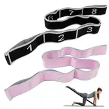 Lectorias 2 Stück Yoga Gurt mit 8 Schleifen, Yogagurt Dehnungsband, Yoga Stretching Band, Fitness Stretchband, Yogaband, Dehnband Fitnessband, Gymnastikband für Pilates, Gymnastik, Tanz, Dehnung