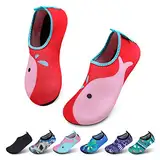 SAGUARO Mädchen Badeschuhe Kinder Aquaschuhe Jungen Schnell Trocknend Strandschuhe Atmungsaktiv Wasserschuhe Surf Yoga Neoprenschuhe,Rot Delfine,Gr.30/31 EU