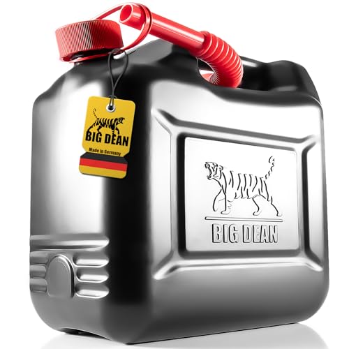 BigDean Benzinkanister 10L mit UN-Zulassung & flexiblem Auslaufrohr - Kraftstoffkanister für Benzin & Diesel - handlicher Kanister Dieselkanister Reservekanister – im Tiger-Design Made in Germany