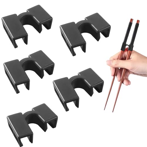 5 Stück Schwarz Essstäbchen Hilfe,PE Kunststoff Stäbchen Hilfe,Wiederverwendbare Chopsticks Helper,Stäbchen Esshilfe Essstäbchen Verwenden Trainer für Erwachsene und Kinder zum Lernen und Trainieren