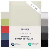 Dreamzie Premium Topper Spannbettlaken 180x200 cm - 200x200 cm - extra niedriger Seitenhöhe - für Topper - Topperauflage - Spannbetttuch Jersey Baumwolle, 150 g/m² - Oeko-TEX - Beige