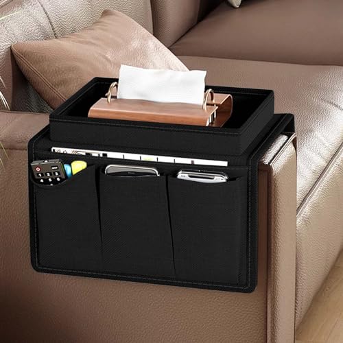 Sofa Armlehne Organizer, Sofa Tasche Sofatablett Ablage Oxford Couch Sessel Stuhl hängen Aufbewahrungstasche, Faltbar Sofa Butler mit Tablett für Buch, Magazin, Handy, Fernbedienung