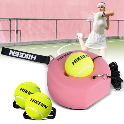 BOOSTEADY Tennis Trainer Set mit 3 Bällen - Professionelles Trainingsgerät mit Metallbasis & 4m Seil für Einzeltraining (Erwachsene/Anfänger) - Garten, Park, Plat - Rosa