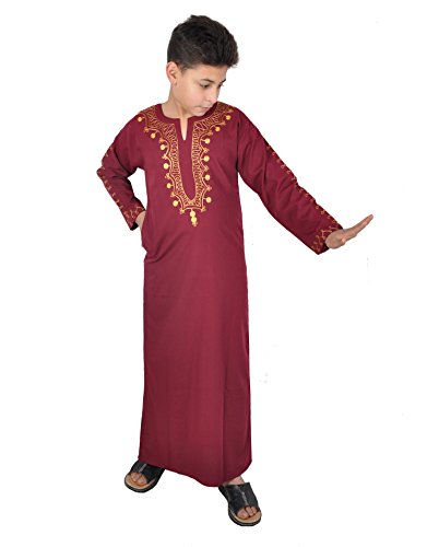 Egypt Bazar Moderner Kinder-Kaftan, Farbe: weinrot- Gold (122-128 (6 bis 7 Jahre))