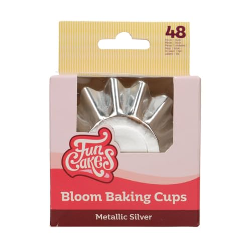 FunCakes Baking Cups Metallic Silber 48 Stück Muffin und Cupcake Förmchen Papier, Bloom Backförmchen aus beschichtetem Karton, Perfekt für Cupcakes und Muffins - Pk/48