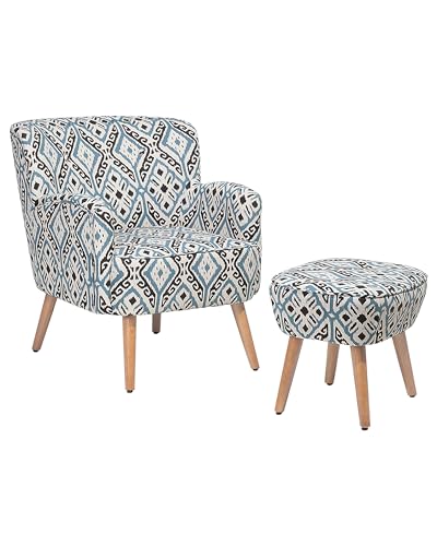 Sessel mit Hocker Polsterbezug orientalisches Motiv blau/schwarz/weiß Tumba