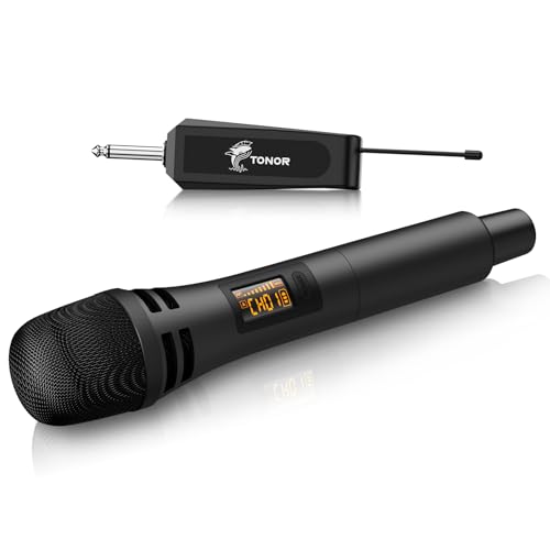 TONOR Mikrofon kabellos, drahtloses Funkmikrofon Wireless Microphone Handmikrofon dynamisch Microfono Mic mit Empfänger für Verstärker PA Anlage Karaoke Hochzeit Party Konferenz Vortrag TW310 Schwarz