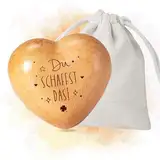 Sugeru Handschmeichler Glücksbringer - Holz Herz mit Gravur - Du schaffst das! | Mutmacher Geschenk,Schutzengel,Gute Besserung Geschenke,Motivationsgeschenke,Deko,für Familie Freunde Prüfung Kinder