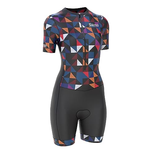 Radsport-Skinsuit für Damen, gepolstert, einteilig, Trisuit, Bike-Top, kurz, sublimiertes Design, Trägerhose, Dreieck, S