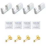 Ohrlochstechpistole Kit,Einweg Ohr Piercingpistole,Piercingpistole Einweg Ohrstecherpistole,Einweg Steril Sicherheits Ohrnasen Piercing Pistolen kit,für Mädchen Frauen Männer,Gold,4pcs