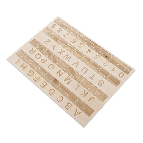 ibasenice Tafel mit Braille-Alphabet Fluchtraum-Requisite Zeichenbrett Blindenschrift Braille-Spiele Braille-Alphabet-Diagramm Briefbrett aus Holz Braille-Bücher Big-Blind-Button hölzern
