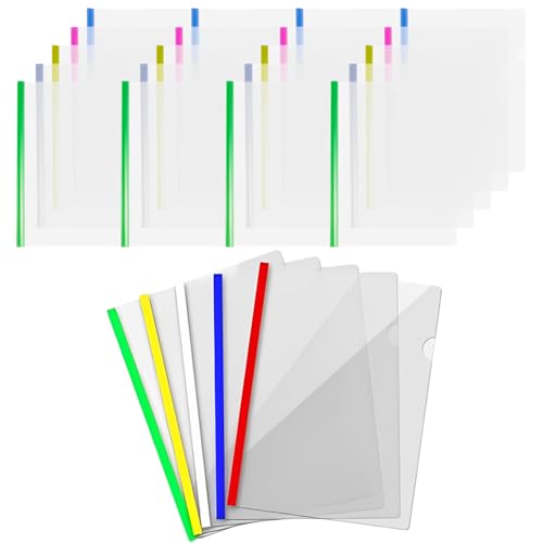 A4 Sliding Bar Binder, Regerly 20 Stück Bericht Abdeckungen Ordner Kunststoff A4 Sliding Bar Binder Schiebestab Datei Ordner Schiebe Bar in 5 Farben für Klassifizierung Schulbürodokumenten Kann 50 Bla