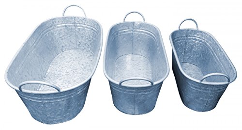 Fachhandel Plus 3er Set verzinkte Wannen oval Zinkwanne Pflanzkübel Wanne Blumenkübel