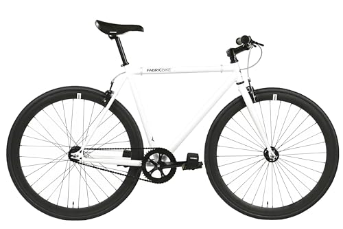 FabricBike Original - Single Speed Fixie Bike, 28 Zoll, Fixed Gear, Singlespeed Fahrrad Retro, Fixie-Räder, Hi-Ten Stahlrahmen, 10,45 kg (Größe M). (White & Black, L-58cm)