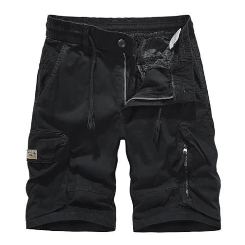 QWUVEDS Kurze Hosen Herren Herrenhose, lässig, bequem, Cargo-Shorts, Outdoor-Mode, fünf Punkte, lässige Taschen-Cargo-Shorts Cargo Hosen Herren Schwarz Kurze Hosen Herren Cargo (Black, 33)