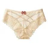 Höschen für Frauen transparente weibliche sexy Spitze Unterwäsche T zurück mittlere Taille sexy Frauen Spitzenhöschen Sexy Herren Unterwäsche (Khaki, L)